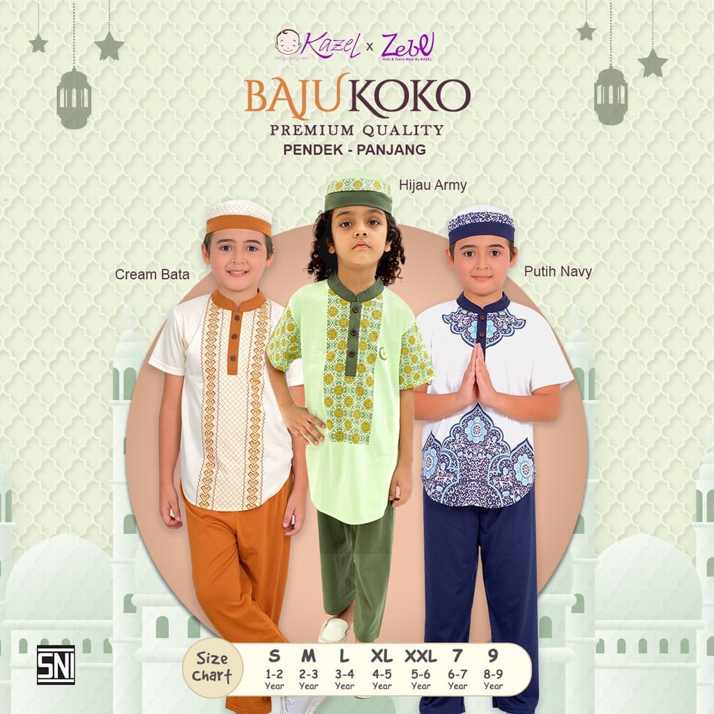 Kazel Stelan Baju Koko Lengan Pendek &amp; Celana Panjang