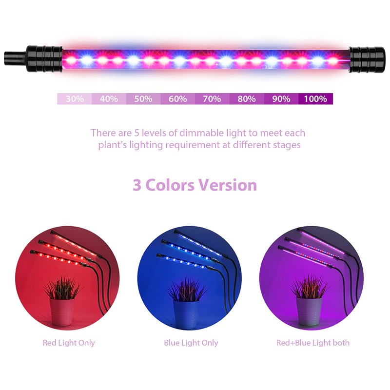 Lampu LED Strip Tanaman Phytolamp Fitolamp Grow Full Spectrum Timer 3 Kepala - GL35 - Black
