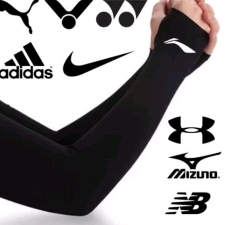 Stocking voli badminton manset kaki tangan hitam polos sarung tangan lubang jempol arm sleeve black 