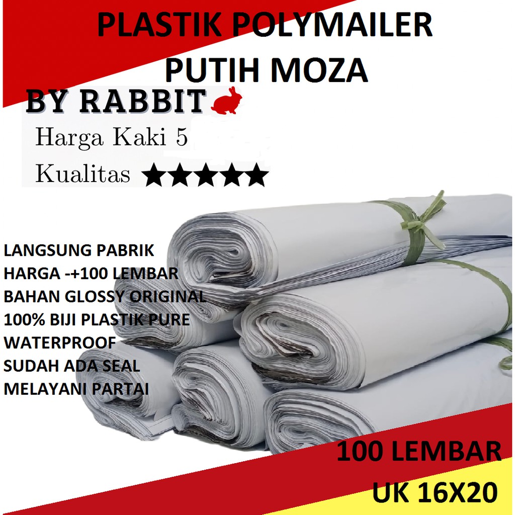 

16x20 kantong Plastik polymailer amplop packing online putih MOZA
