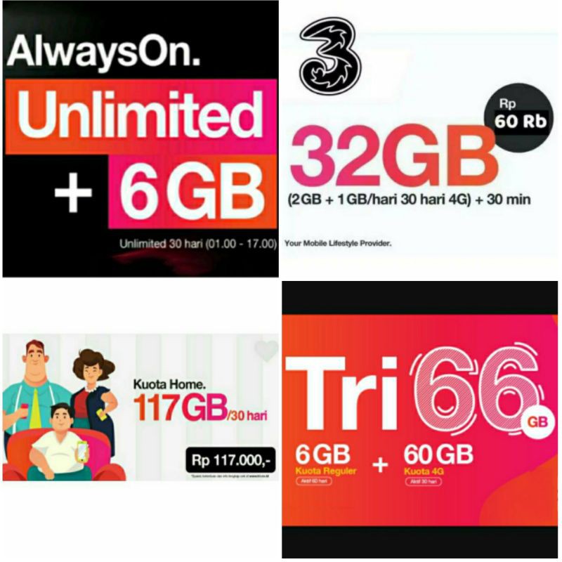 TERMURAH 66GB Voucher Data Kuota Tri 33GB Kuota 32GB Unlimited Tri Data Three 66GB Kuota Tri 66GB 33