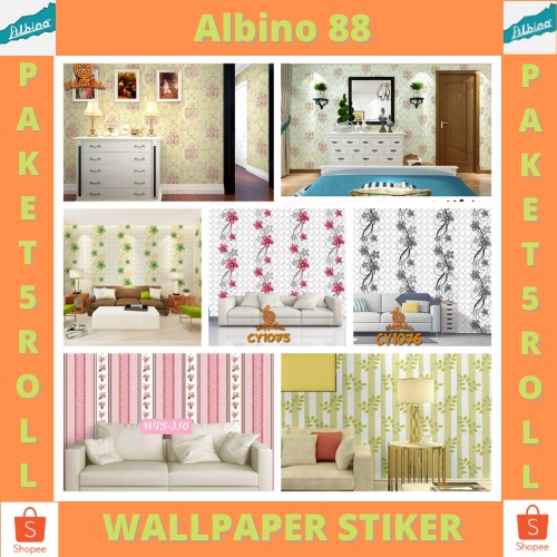 Murah Paket 5 Roll Wallpaper Dinding / Stiker Dinding Anti Air / Walpaper Dinding Kamar Tidur Motif Bunga BEST SELLER