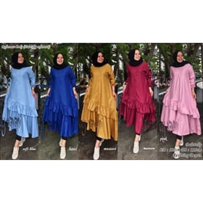 Long tunik elizzia / baju tunik busui xl - Soft Blue