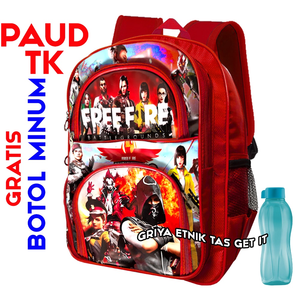 Tas Free fire TK Gratis Botol Minum - Tas ransel anak tk - Tas anak paud laki laki - Tas anak tk laki laki - Tas paud anak cowok - Tas Sekolah Cowok Freefire - Tas FF Laki laki - Tas Gendong Anak Cowo