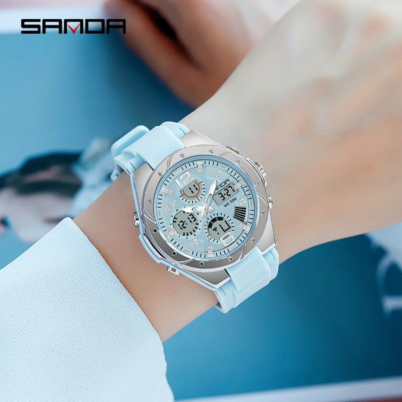 Jam Tangan SANDA 6062 Jam Tangan Wanita Digital Analog Dual Time Shockproof Anti Air