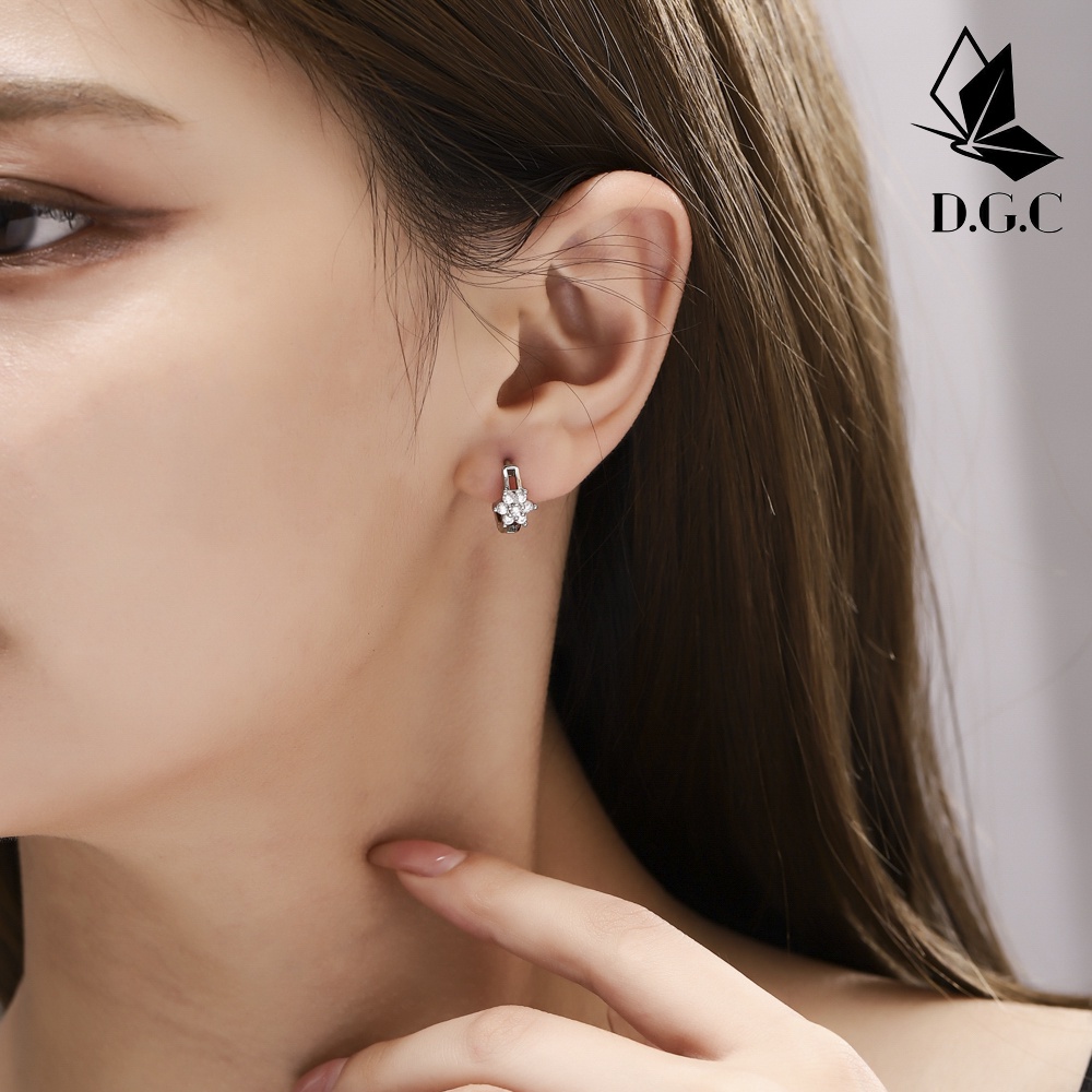 ✅✨COD Anting Wanita Titanium Warna Perak Bentuk Bunga Berlian Korean Style Murah Fashion Hoop Earrings D612