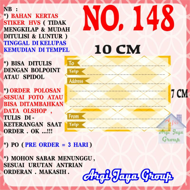

Stiker HVS - Stiker Pengiriman - Sticker Alamat Olshop Murah Nomer 148-10x7cm