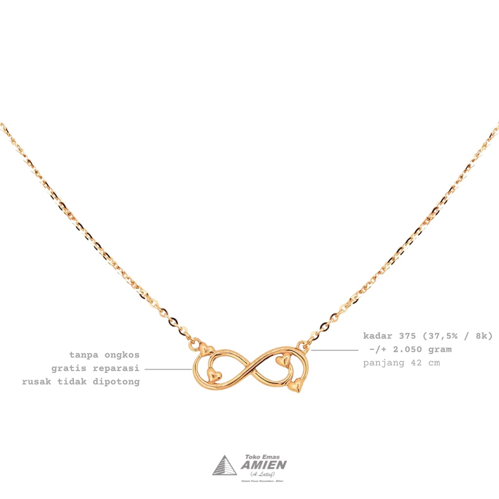 Toko Emas Amien Kalung Emas Asli UBS Kadar 375 (37,5% / 8K) 2.050 Gram - Millie Molly Infinity Love