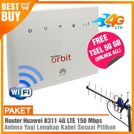 Paket Modem Router WIFI 4G Orbit Star Huawei B311  Antena Yagi Grid Extreme