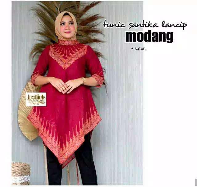 Kb99 Tunik Tania New Layer Kombinasi Batik Sogan Modern Midi Casual Kerja Seragam Kantor