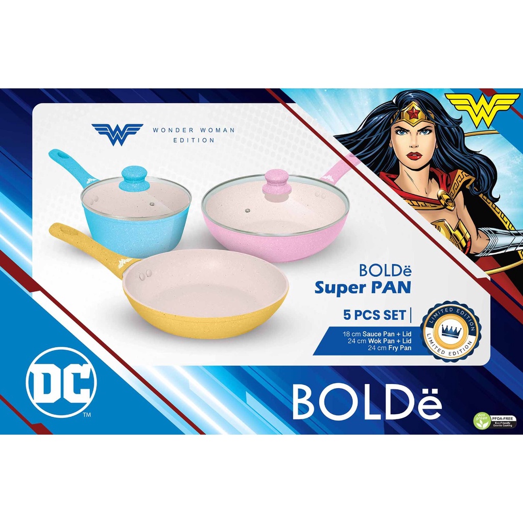 Panci Penggorengan BOLDe Super Pan Wonder Woman Panci Set 5 Pcs Beige Wajan Goreng