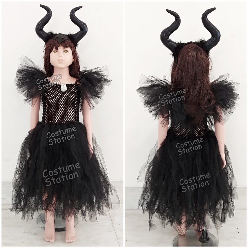 Kostum Maleficent / Costume Witch Penyihir Black Devil Halloween anak