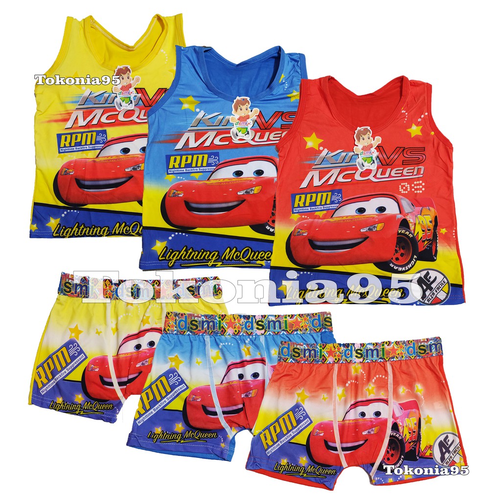 Setelan Singlet dan Boxer Karakter Anak Cowo - Baju Harian Anak 2 3 4 5 6 7 8 Tahun