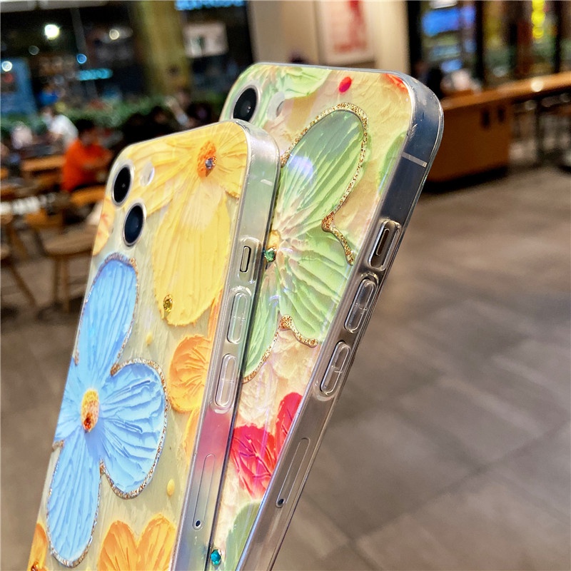 Soft Case Tpu Motif Lukisan Bunga Untuk Iphone 13 Pro Max 12 11 Pro Max X Xs Max Xr 7 8 Plus