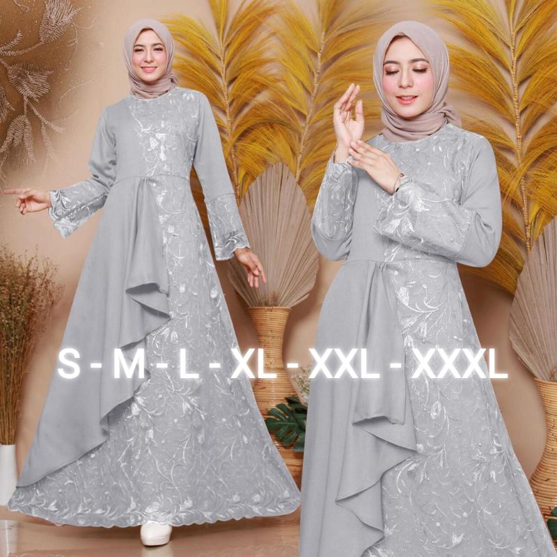 BAJU DRESS GAMIS BRUKAT BROKAT TILE KONDANGAN PESTA NIKAHAN WANITA MUSLIM ZONALA S M L XL XXL XXXL S