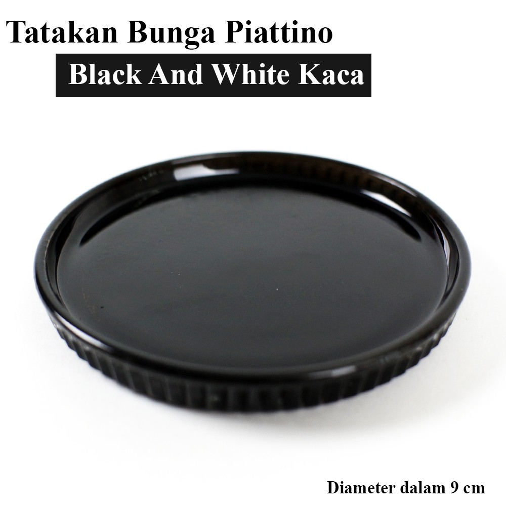 FM - Tatakan Pot Glass Pad Bunga 8 cm Series Piattino Black And White Kaca