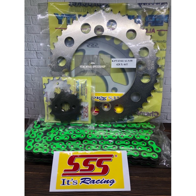 Gearset SSS 428 Rantai HSB Hijau-Green KLX