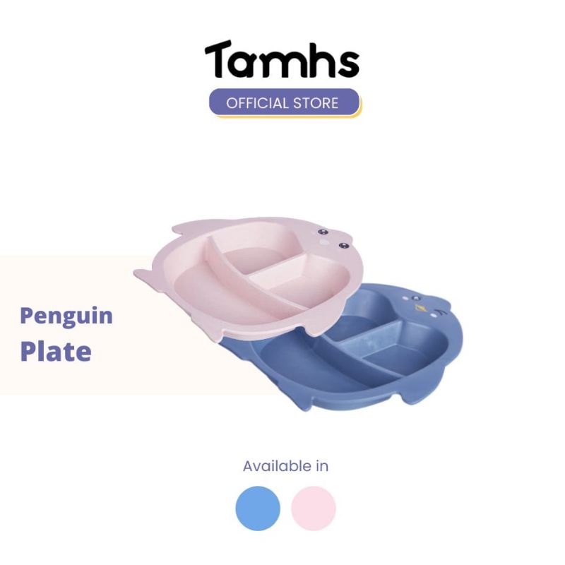 TAMHS piring makan anak + sendok garpu sumpit motif pinguin set perlengkapan makan