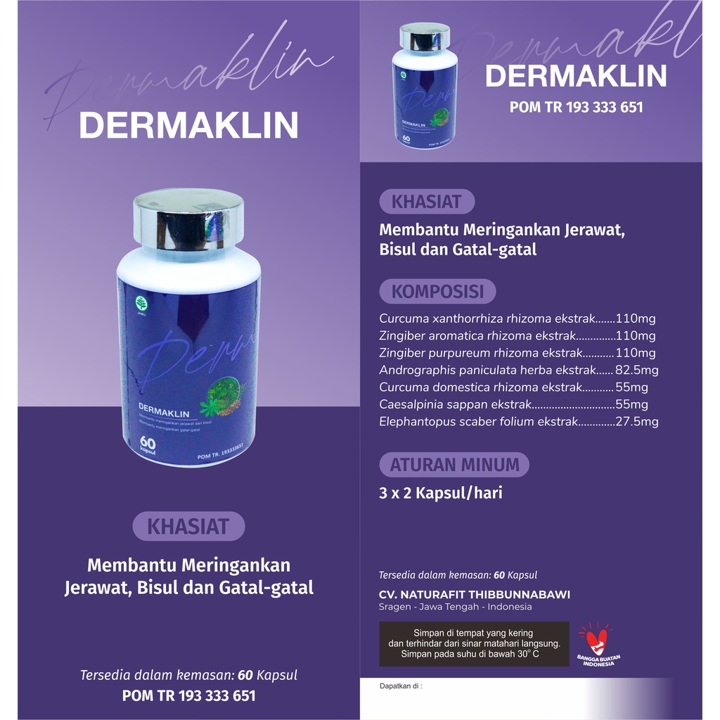 DERMAKLIN Premium Obat Herbal Masalah Jerawat Dan Bekas Jerawat Kulit Gatal-Gatal - Naturafit BPOM HALAL MUI