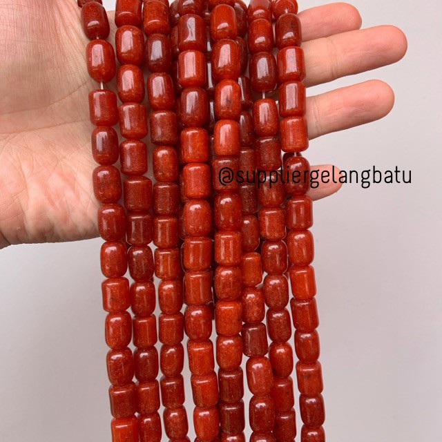 bahan renceng batu agate tabung 8mm carnelian oren dark orange natural aksesoris kerajinan craft