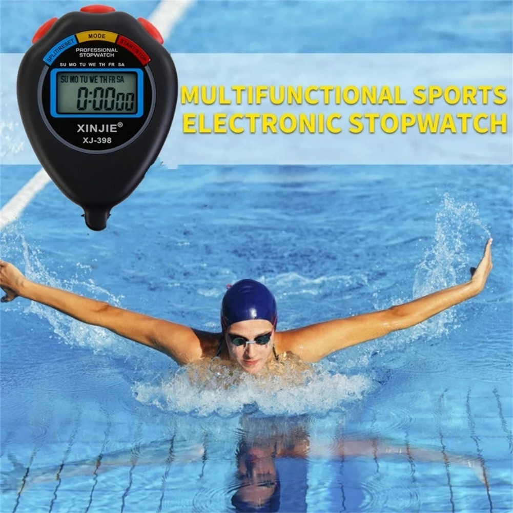 ღ Portable Handheld Olahraga Lcd Digital Stopwatch Profesional Tahan Air Timer Counter Chronograph Kompetisi Olahraga Stopwatch Alat dengan Tali