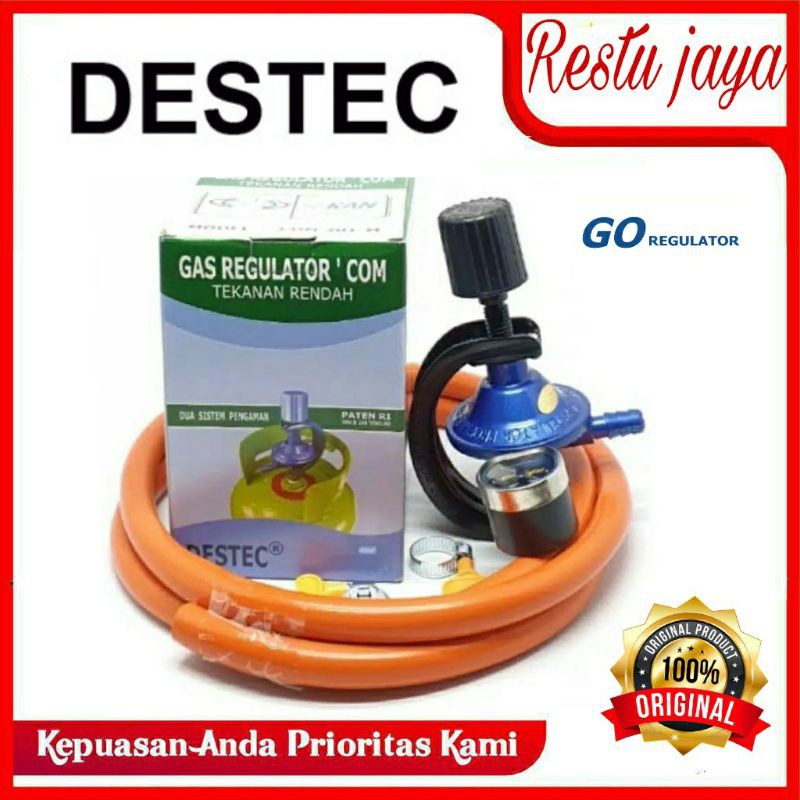 REGULATOR KOMPOR GAS DESTEC METER+SELANG  DUA LAPIS 2 METER