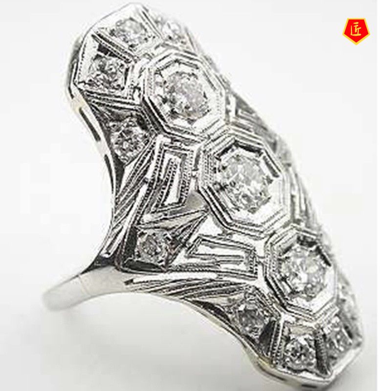 [Ready Stock]Exaggerated Inlaid Topaz Zircon Ring Hollow Jeweled Punk