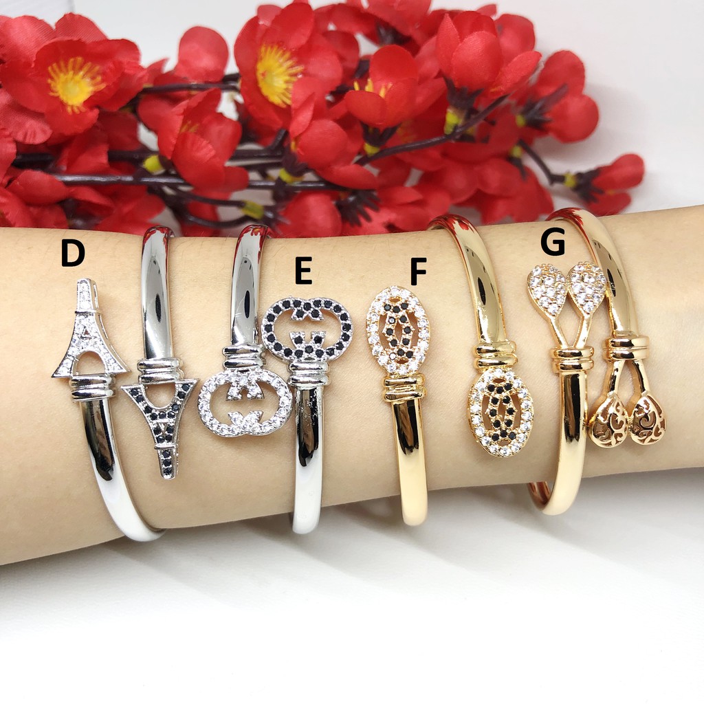 Gelang Gold Silver Xuping Bangle Mata Batu Hitam Putih - BB231