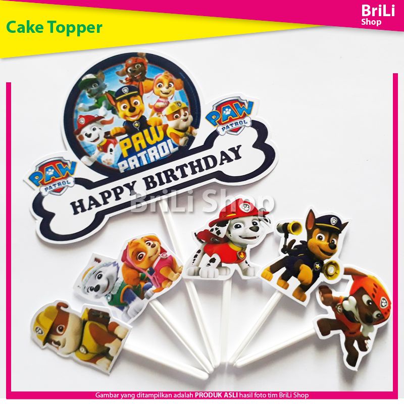 Cake Topper HAPPY BIRTHDAY Paw Patrol Hiasan Kue Ultah Ulang Tahun