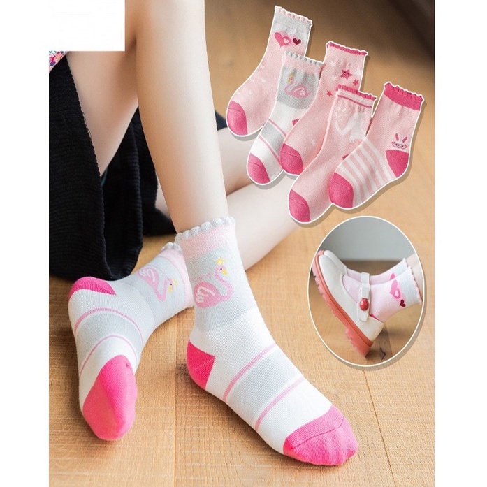 KAOS KAKI ANAK PEREMPUAN KOREA MOTIF KARTUN BARBIE PINK SOCK KIDS SEKOLAH USIA 3-7 TAHUN KK2