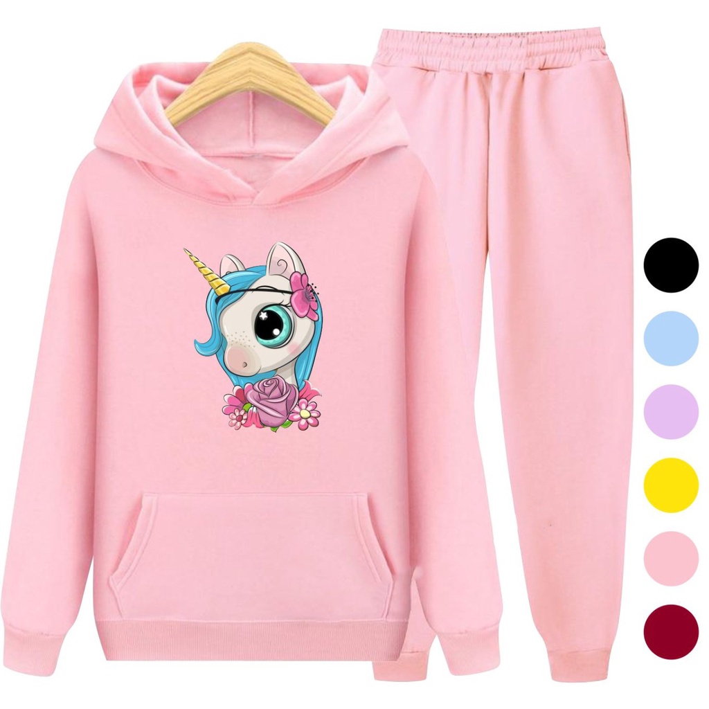 Setelan Anak Sweater Hoodie UNICORN HORN / Set Anak Perempuan Baju Jaket Anak Cewek