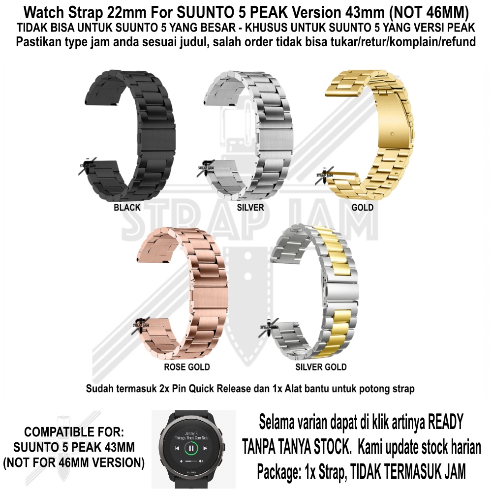 Strap Suunto 5 Peak 43mm (VERSI PEAK) - Tali Jam 22mm Real Stainless Steel Bukan Hollow Kompong