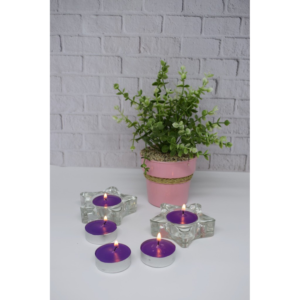 BENCO Tempat Lilin Motif Bintang Candle Holder Glass Star With 10 Pcs Lilin Untuk Candlelight Dinner