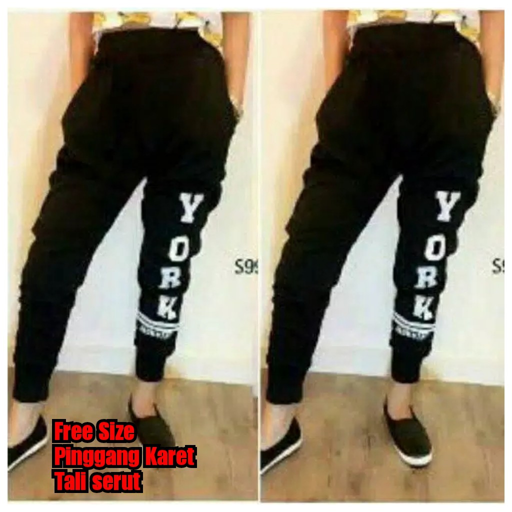 QFS CELANA JOGER YORK HITAM COMBI SABLON