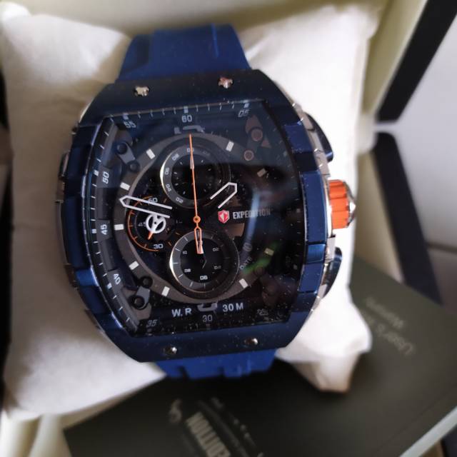 Jam tangan expedition e6782 rubber biru silver pria original