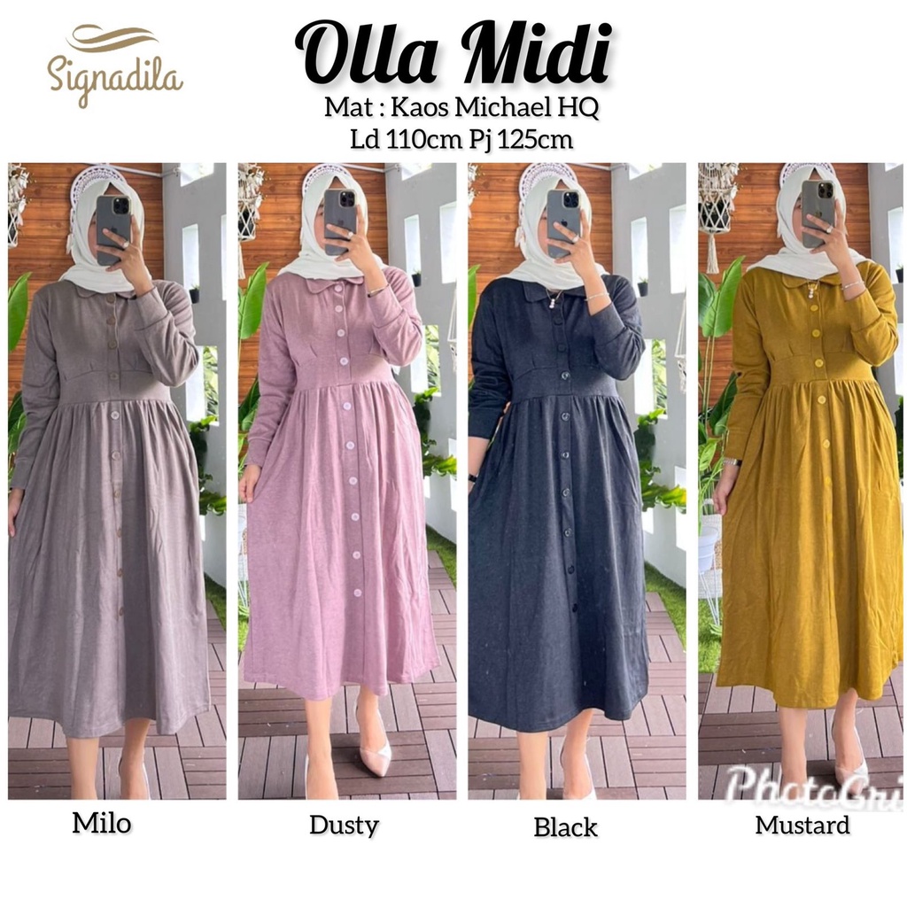 Dress Wanita/ Olla Mididress by Signadila/ Midi Dress Jumbo Bahan Kaos Michael Premium Ld 110