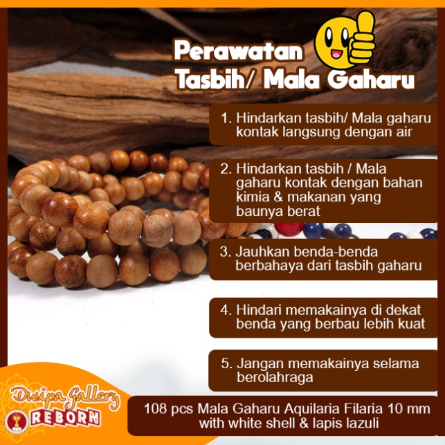 Tasbih / Mala Buddha 108 Kayu Gaharu Merauke 10mm with White Shell