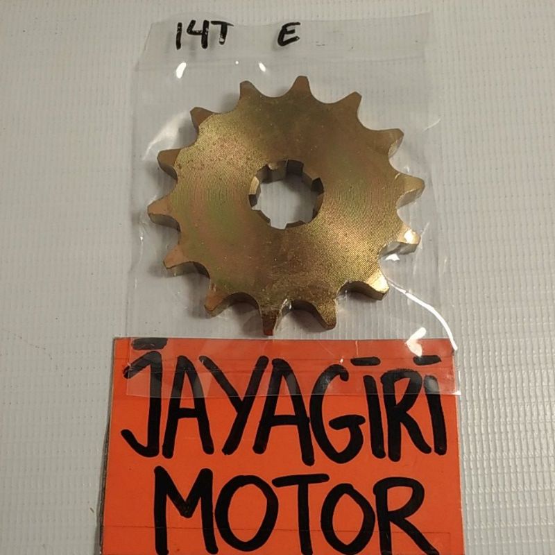 Gear Depan Shogun RC Tornado Satria 13T 14T 428 2T 110 2Tak RU 120 FD GS GX Gigi Tarik 428-13T 428-14T Bravo Rantai Roda Chain Kit Chainkit Sprocket Gear Set Gearset Gir Girset Belakang Drive Komplit Front Sunstar Suzuki SGP Indoparts 100 13 14 T Mata Ori-Emas - 14T