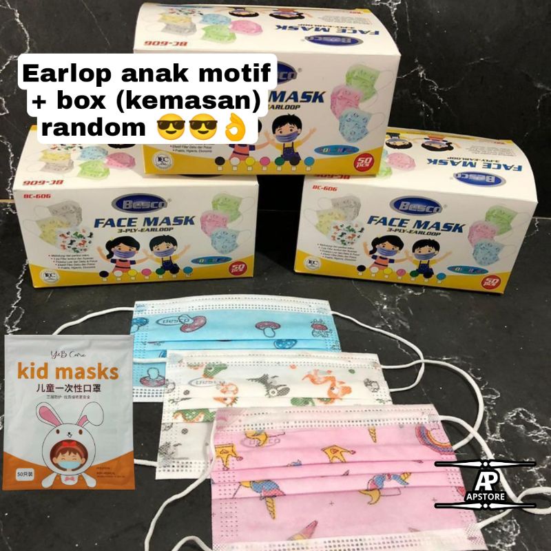 MASKER EARLOP ANAK 3PLY MOTIF ISI 50PCS