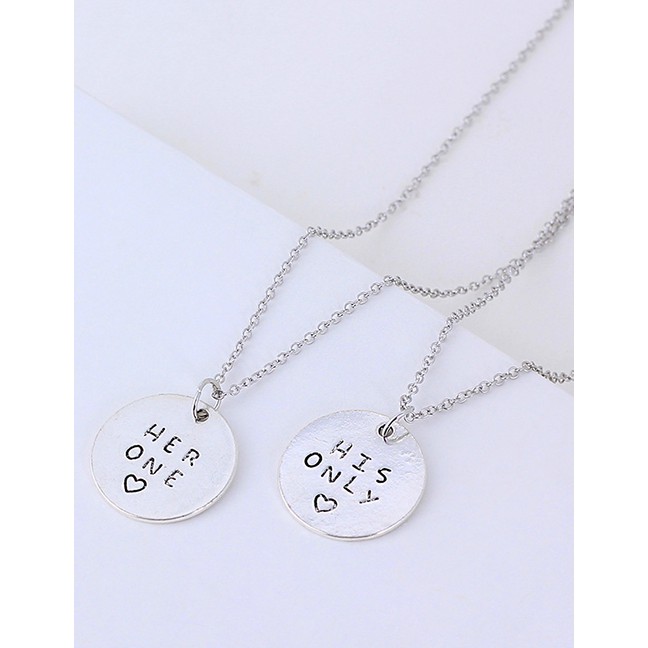 LRC Kalung Fashion Silver Her One His Only Necklace F40709