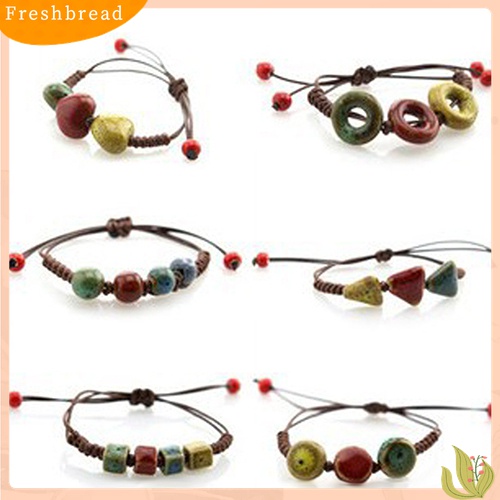 【Fresh】Bohemia Unique Natural Ceramics Adjustable Braided Rope Bracelet Bangle