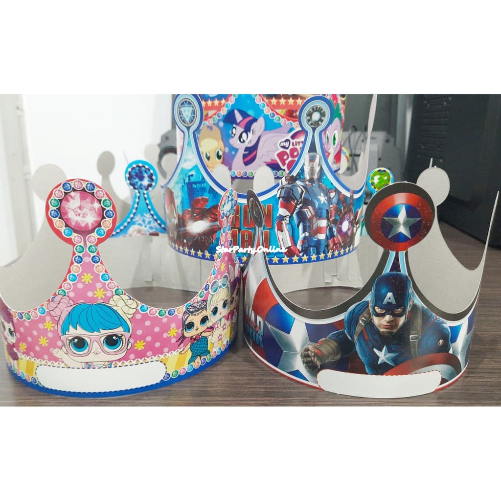 Mahkota Tiara Mix Motif Per 10pcs /Mahkota Satu motif/ mahkota 1 motif / Mahkota Kertas /Topi Kertas /Topi Ulang Tahun