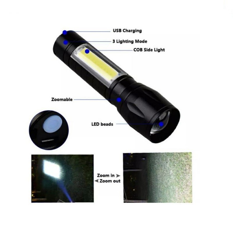 Senter Mini Led Zoom Super Terang Swat Police Light Recharge-gwengrosir09