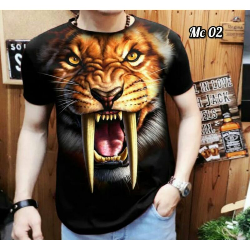 kaos distro pria keren gambar raja timba singa bertaring