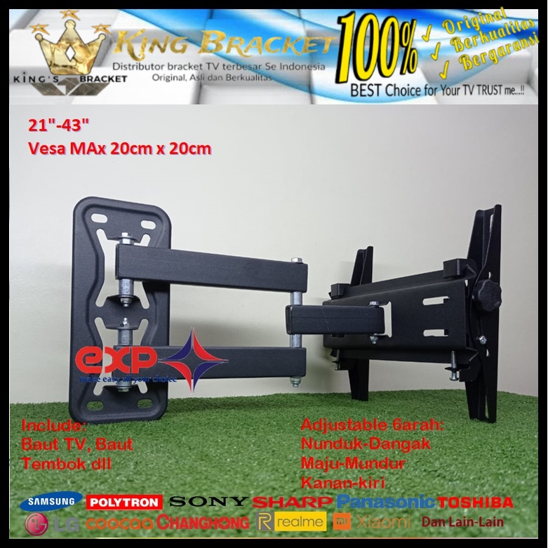 Bracket TV POLYTRON 14 s/d 43 inch 6 ARAH FULL BESI SUPER KOKOH GARANSI 100% ORI