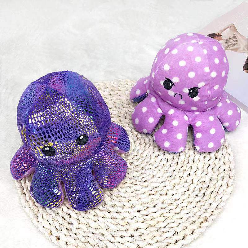 Sequin Double-Sided Flip Reversible Octopus Plush Toy Marine Life Stuffed Doll