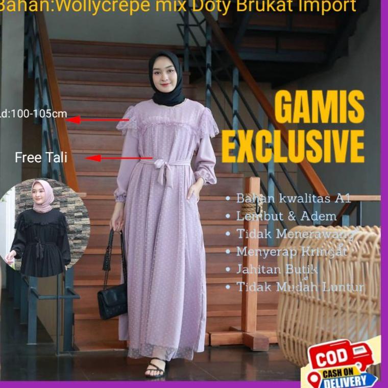 [A.F]Ranti Maxi Dress Wollycrepe Mix Doty Brukat Import Gamis Kondangan Remaja Fashion Wanita Muslim