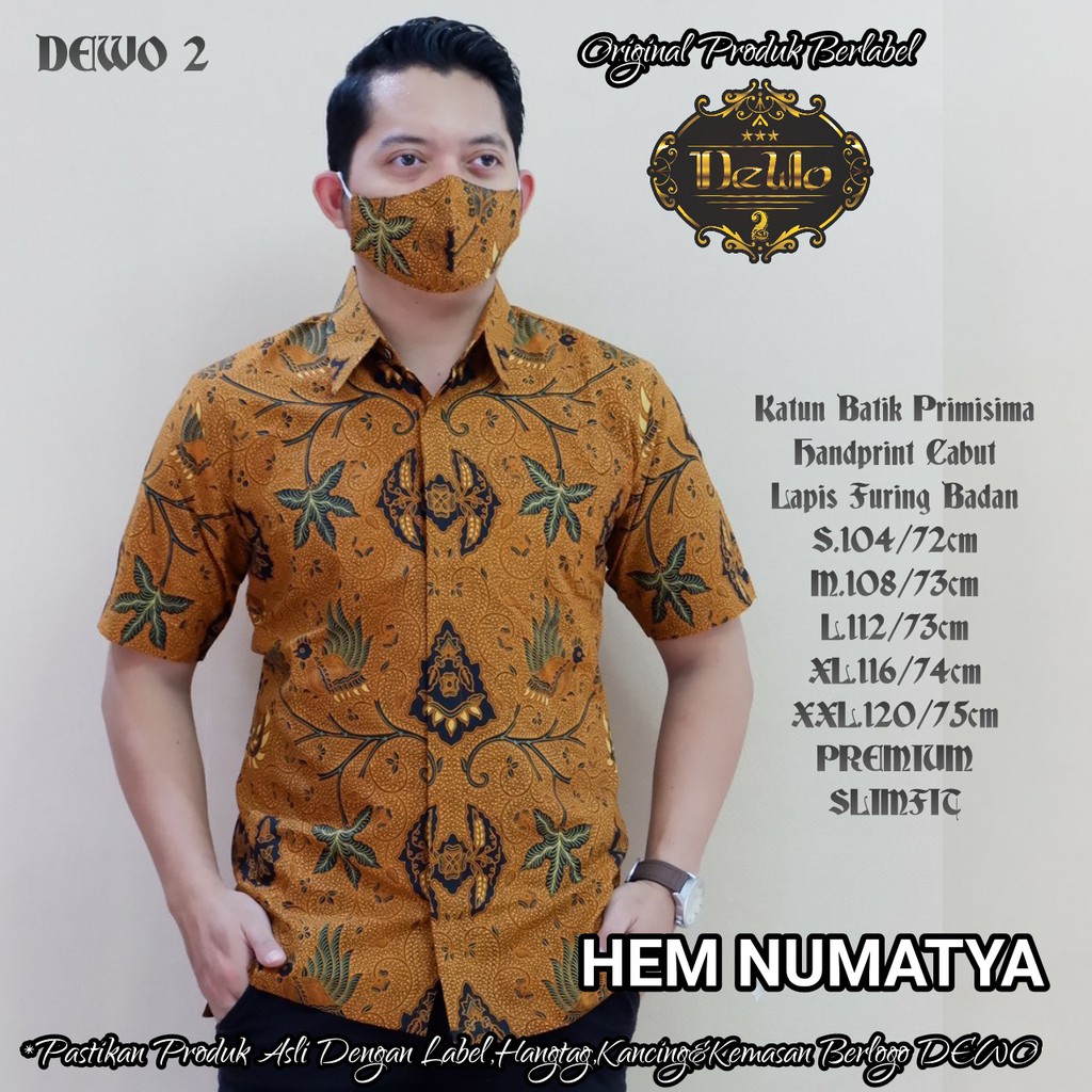 NUMATYA Atasan Kemeja Baju Batik Pria Lengan Pendek PREMIUM Modern LAPIS FURING DEWO