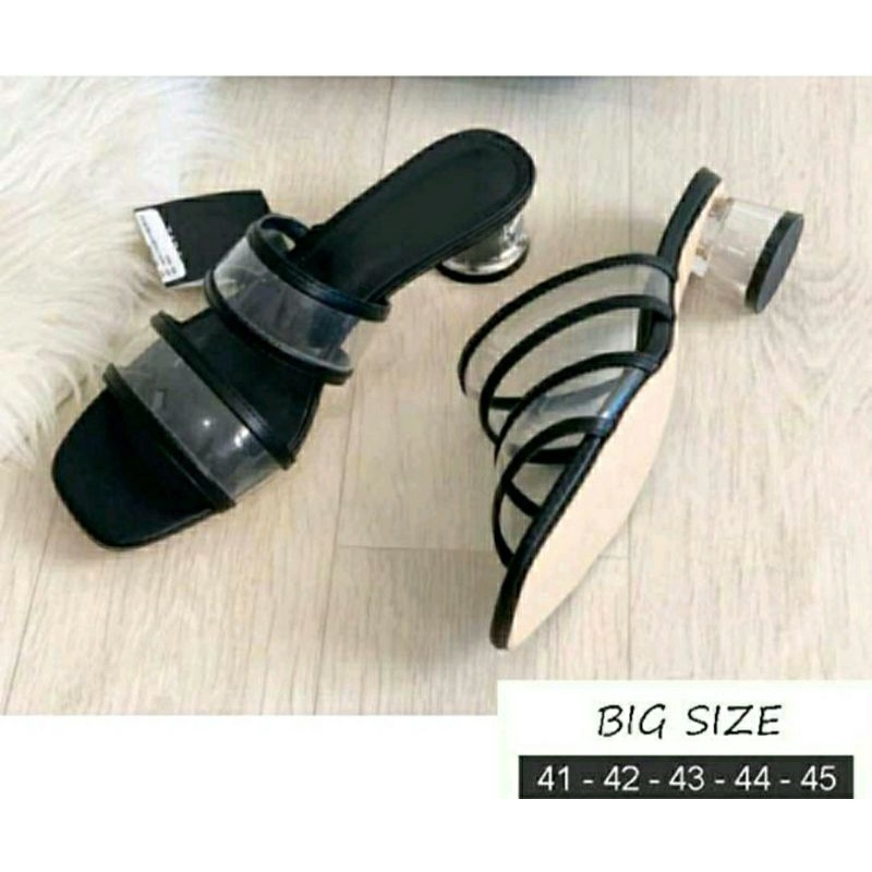 COD / Higheels Kaca Ukuran Besar 41-45 Slop Kaca Chunky Pesta Mewah Big Size / Slop heels Vanez Hitam JUMBO, 44