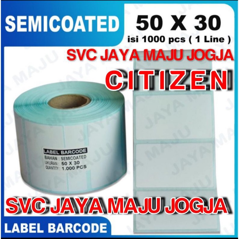 

[ CITIZEN ] 50 X 30 SEMICOATED - 1 LINE - FACE OUT - ISI 1.000 PCS || CORE 1" || LABEL BARCODE PAKAI RIBBON THERMAL TRANSFER - PORPORASI - APOTEK LABORATORIUM RESEP OBAT || 50X30 5X3 CM - CITIZEN - CL S300 CL S321 CL S621 CL S631 - ISI 1000